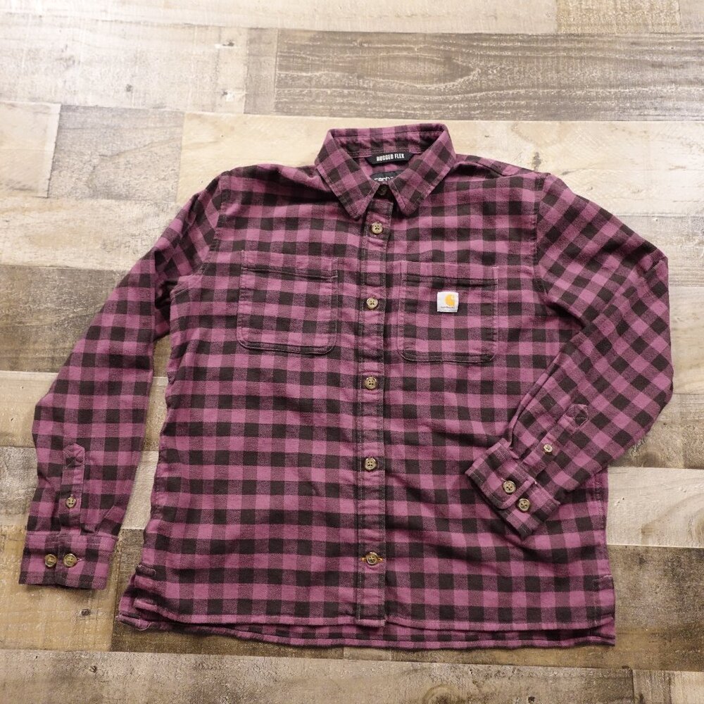 Carhartt Rugged Flex Flannel Shirt Women’s Medium Purple Black Plaid Workwear